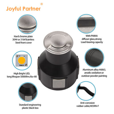 3W éclairage à l'intérieur du sol Matériau du corps en aluminium acier inoxydable 316 Couverture avant AC100-240V 3000K Avec câble 0,5M