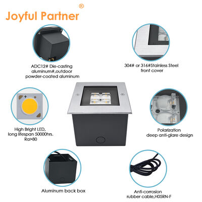 Square Steel Inground Up Light AC100-240V 4*2W LED 316 Trim en acier inoxydable avec 0.5M câble électrique