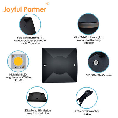 Lumières de pont ultra-minces IP67 étanche 1W 3W DC12V 24V IK Rate 08 Pour le chemin de terrasse