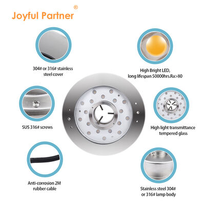 Lampe de fontaine submersible IP68 18W RGB Acier inoxydable 316 pour fontaine musicale