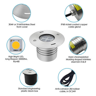 Piscine lumière sous-marine DC24V usine OEM ODM 316 acier inoxydable DIA 110MM avec haute puissance