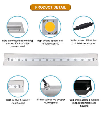 12W LED Lumière Linéaire Subaquatique Acier Inoxydable 628MM RGB DMX512 Gradation DC24V