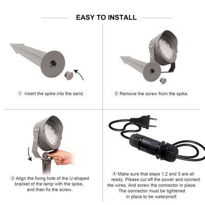 LED Garden Spot Light 12W 24W 36W Construit dans DMX512 pilote DC24V RGB3in1 Noir Corps de lampe en aluminium